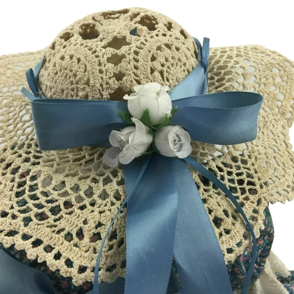 VTG Plush Teddy Bear Victorian Lace Hat Dress Old Fashioned Grandma Bear Doll